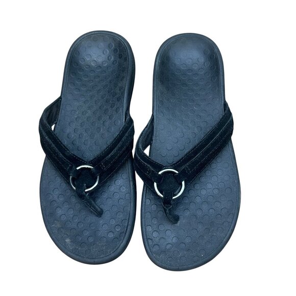 Vionic Black Suede Leather Tide Aloe Toe Post Ortho Heel Thong Sandals Size 7 - Picture 5 of 11